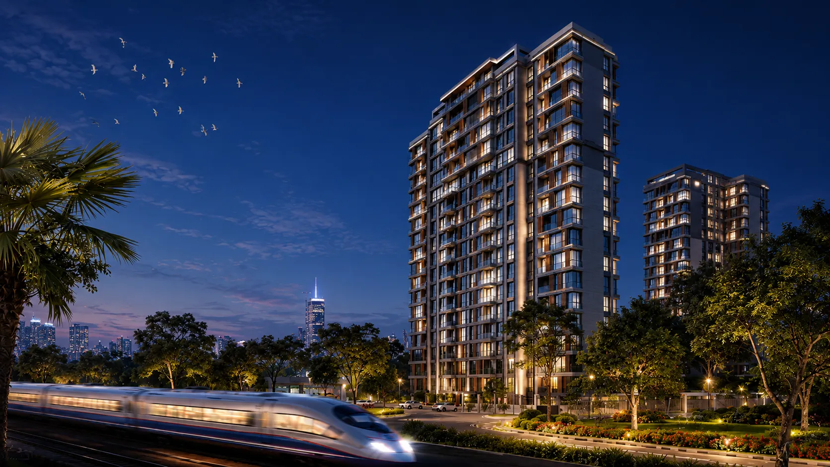Kılıç İnşaat — gece aydınlatmalı modern konut projesi